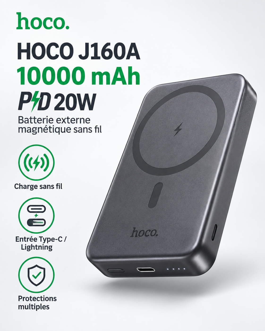 Batterie externe magnétique sans fil 10000 mAh