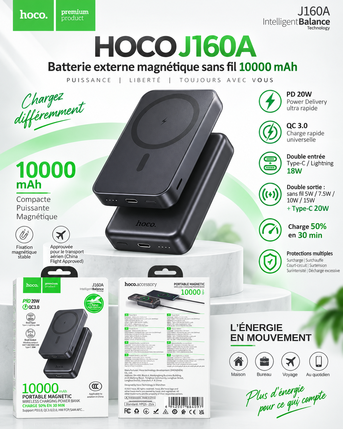 Batterie externe magnétique sans fil 10000 mAh