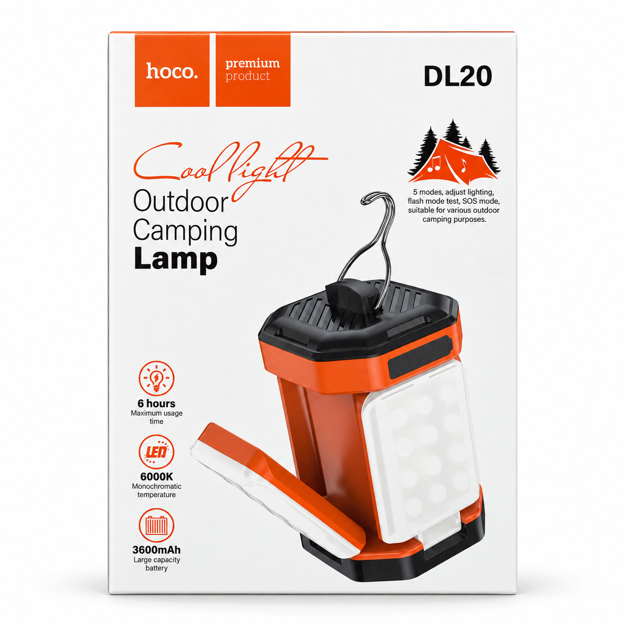 Lampe de camping rechargeable 3600 mAh – 5 modes