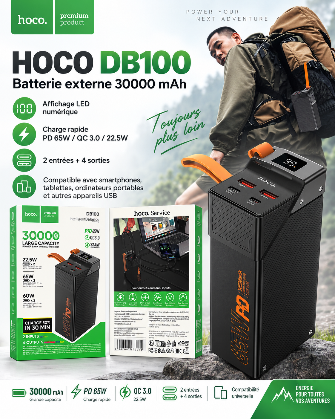 Batterie externe 65W 30000 mAh Hoco
