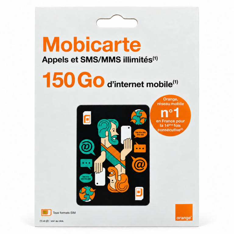Carte SIM prépayée Orange Mobicarte – 150 Go