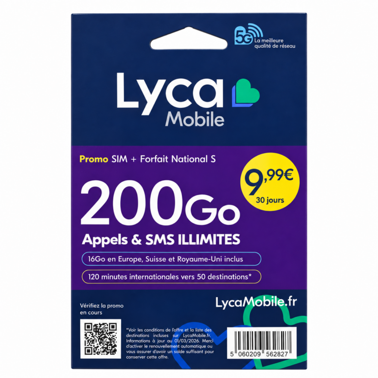 Carte SIM prépayée Lyca Mobile 200 Go